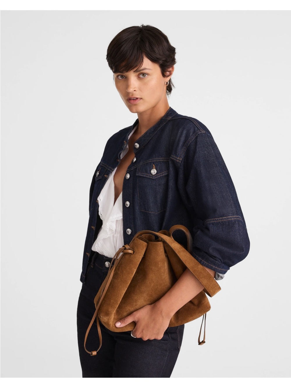 Madewell The Drawstring Shoulder Bag Suede Dried Acorn